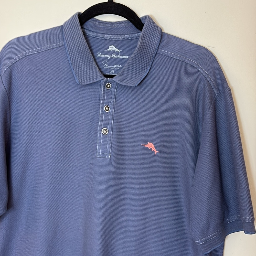 Tommy Bahama Blue Polo Shirt with Peach
Marlin